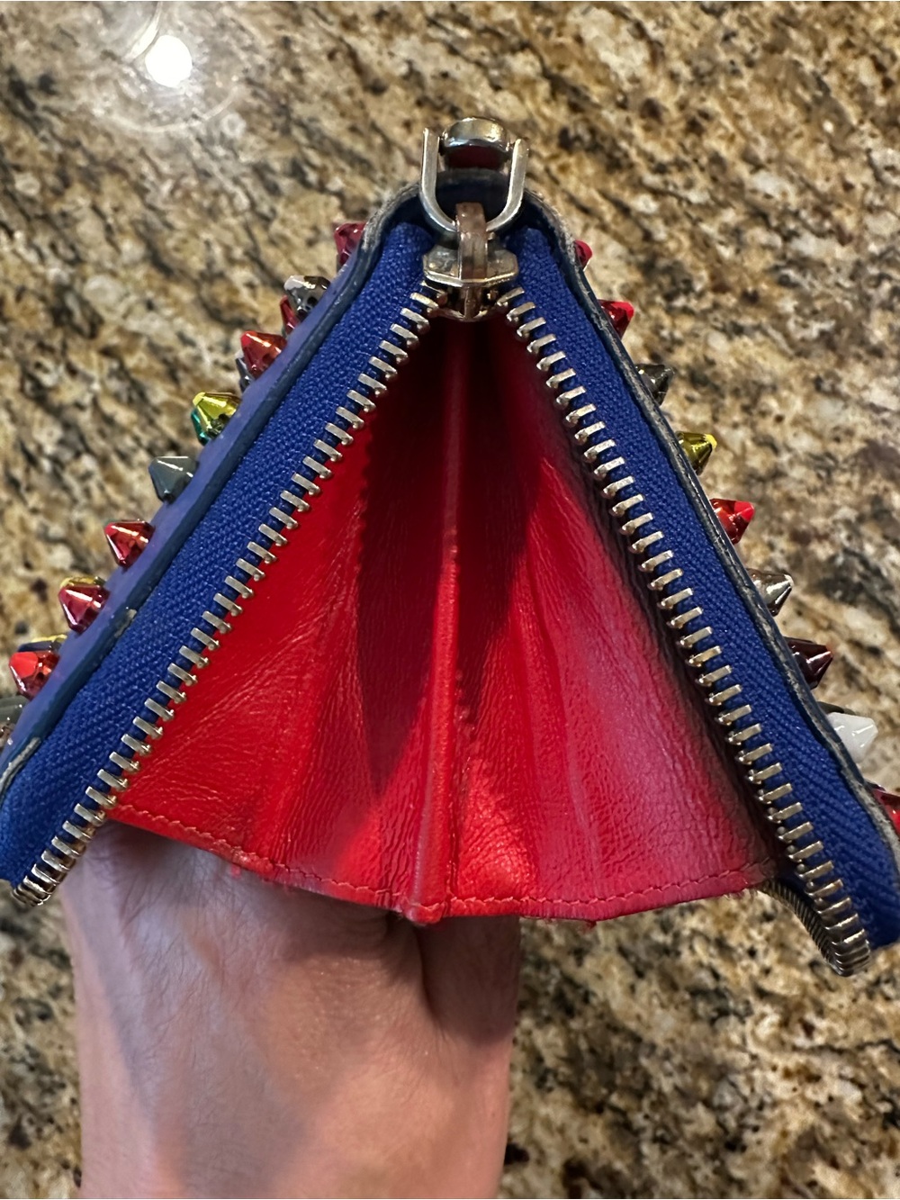 Christian Louboutin Electric Blue Studded Zip-Around Wallet - Picture 13 of 16